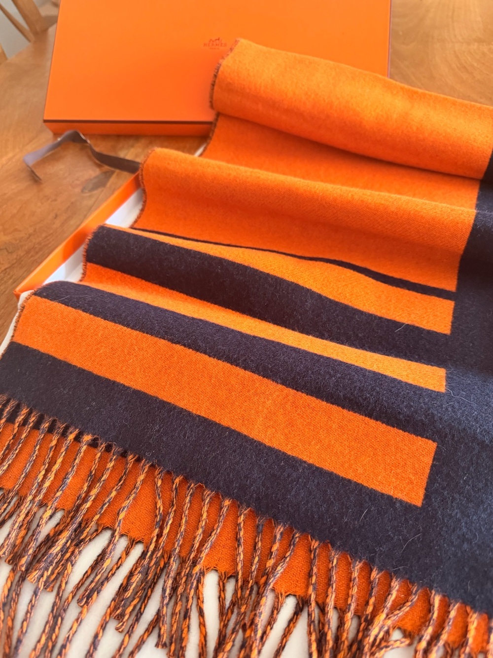 Hermes Orange & Black Wool Scarf